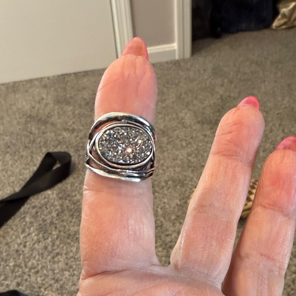 Silver Statement Ring with Druzy - image 1